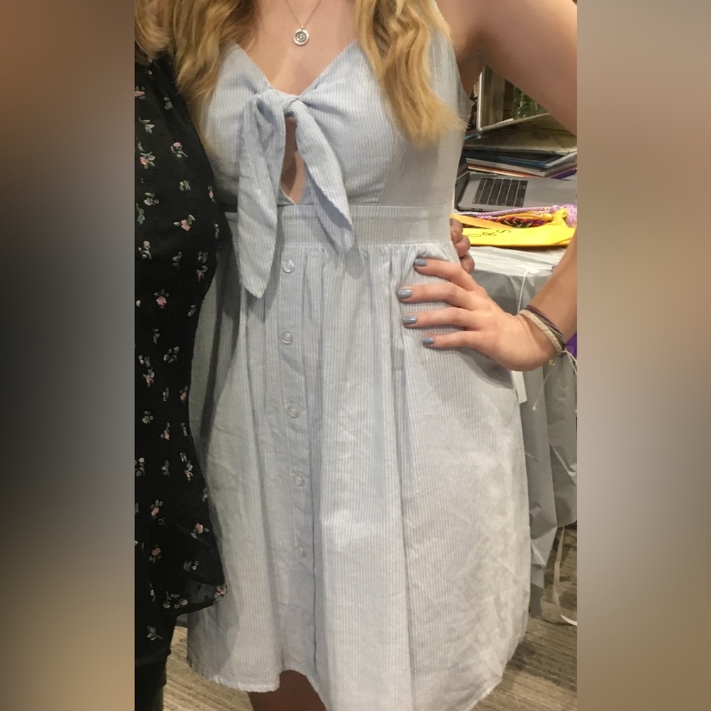 Altar’d State Blue and White Stripe Tie-Front Dress
